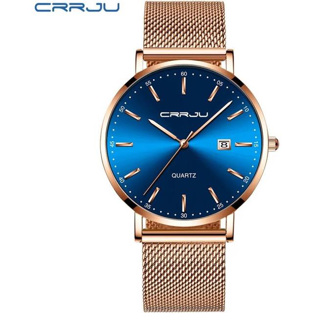 (rose blue) CRRJU Luxury Fashion Woman Watch Women Casual Waterproof Quartz Ladies - Blue