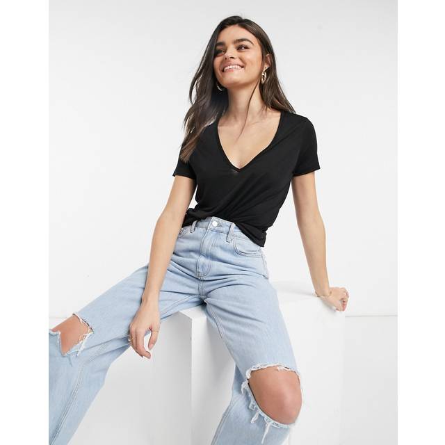 ASOS DESIGN – Svart avslappnad t-shirt med v-ringning