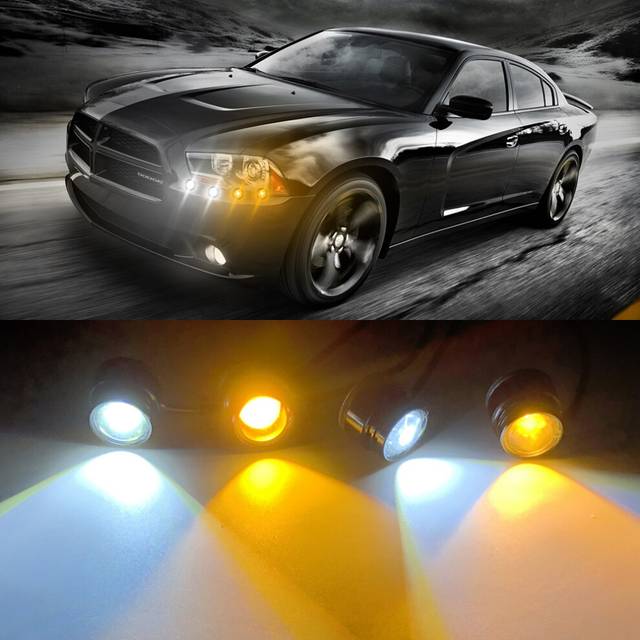 (Yellow White, 1Pcs) drl 4 in 1 LED Eagle Eye Emergency Warning Strobe car light Wireless Remote