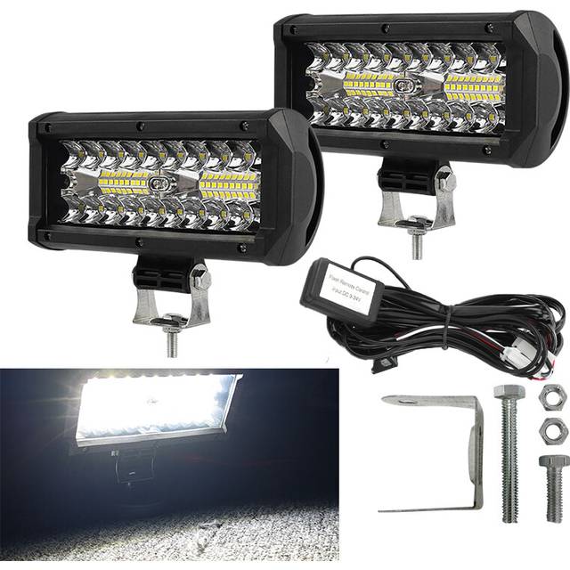 (2pcs N flash wire) 7 Inch 120W Combo Off Road Led Light Bars Spot Flood Beam for Work Driving