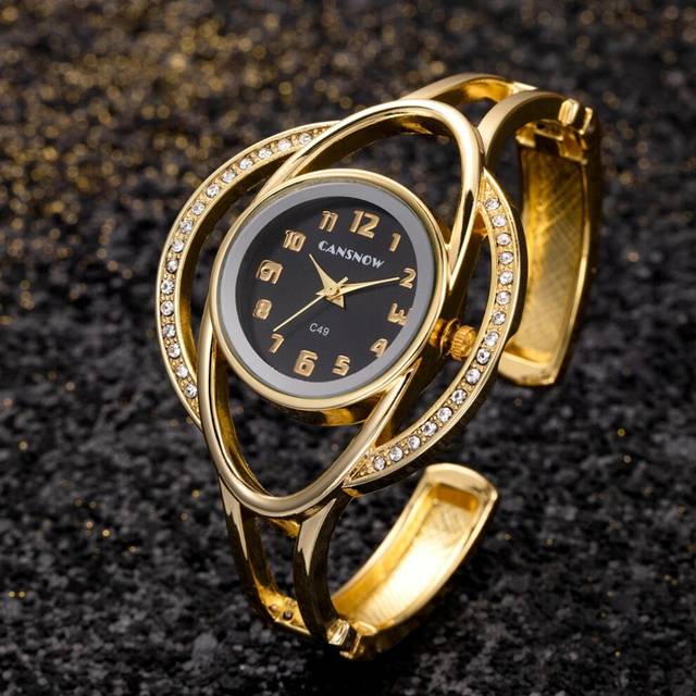 (Gold Black) CANSNOW Relogio Feminino Fashion Gold Watch Women Bangle Watches Luxury