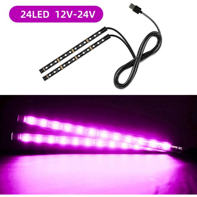 car lights 24 Led Bar Automotive Strip Universal Mood Foot car light Cigarette
