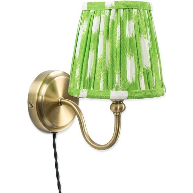 Plug in Antique Brass Green Pleated Tapered Shade Easyfit Wall Lamp