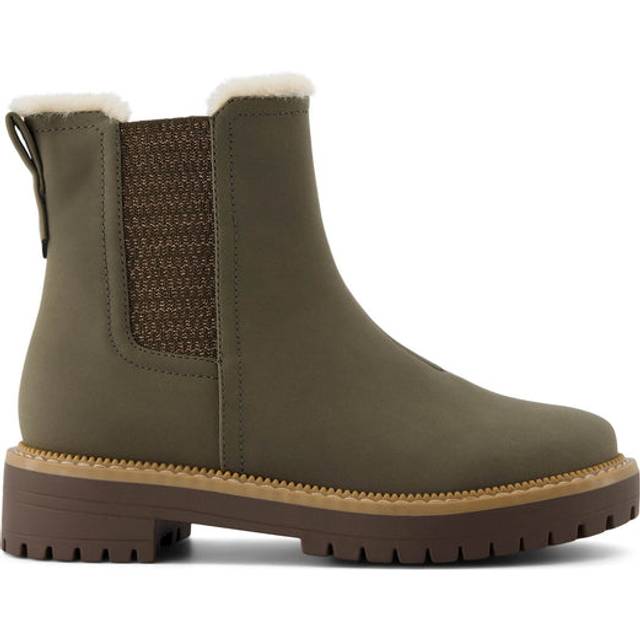 TOMS Bennet Kids Boots - Dark Green Nubuck PU with Faux Fur in Olive, Size 12