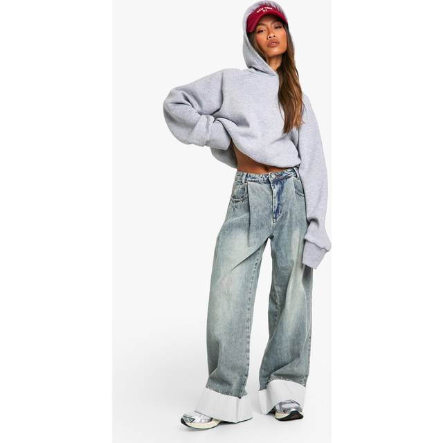 Womens Pleat Front Turn Over Hem Jeans - Blue - 10, Blue