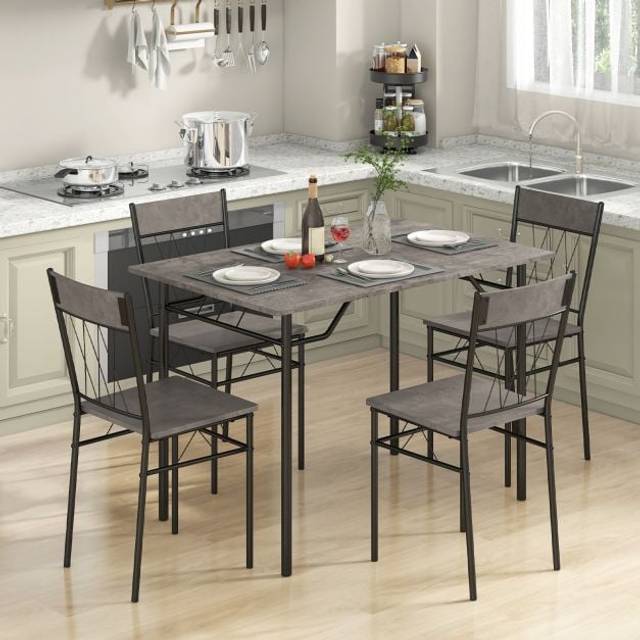 Costway 4 Seater Metal Frame Dining Set Grey