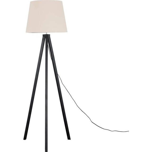 Modern Black Wood Tripod Design Floor Lamp with a Beige Tapered Shade - Complete with a 6w LED GLS Bulb [3000K Warm White]