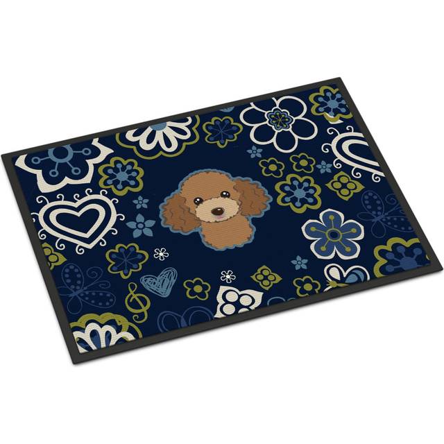 """""Caroline's Treasures BB5107JMAT Blue Flowers Chocolate Brown Poodle Indoor or Outdoor Mat Doormat  Multicolor"""""