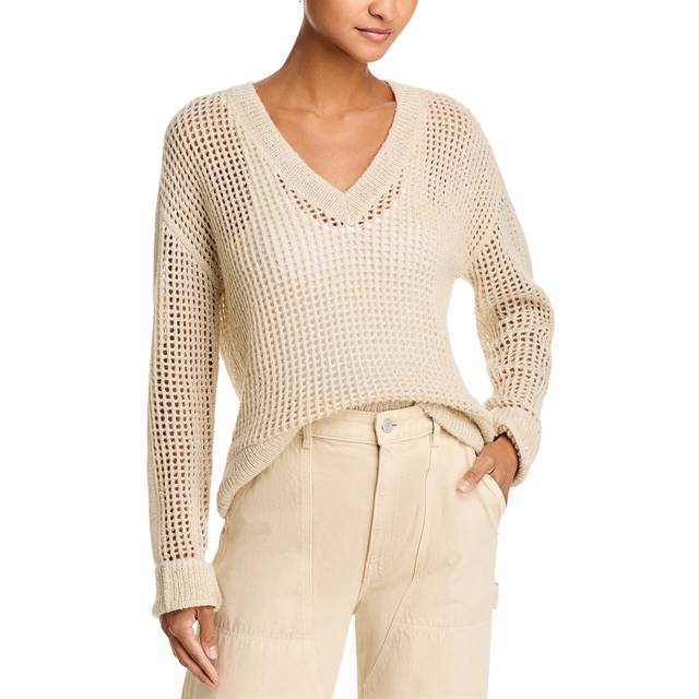 Sequined Wool-Blend Net Stitch Sweater - CHALK - Large