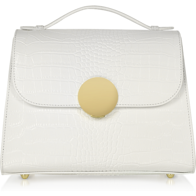Le Parmentier, Cross Body Bags, female, White, ONE SIZE, Bombo Croco Embossed Leather Top-Handle Satchel Bag w/Strap