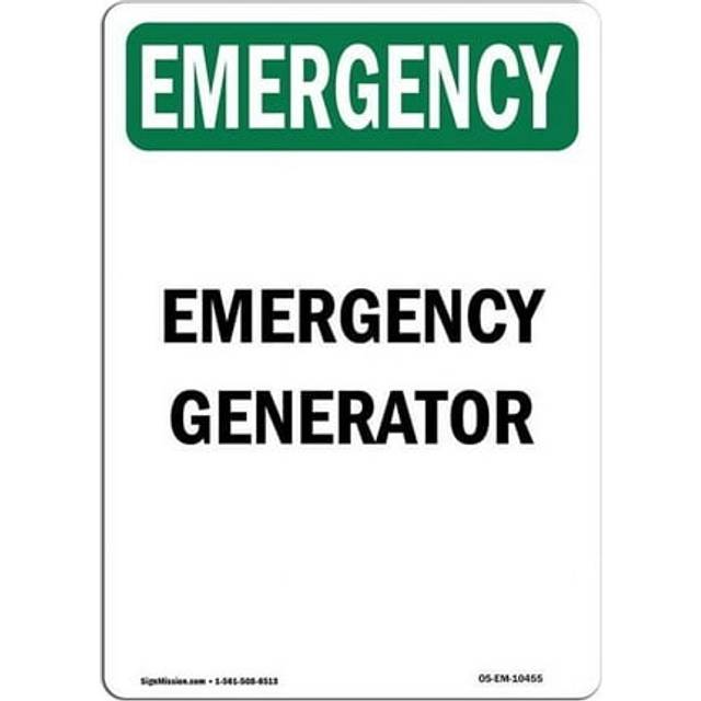 SignMission OS-EM-A-1014-V-10455 10 x 14 in. OSHA Emergency Sign - Generator