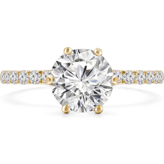 Majesty Diamonds MD240266-7.5 0.8 CTW Round Lab Created Diamond 6-Prong Solitaire with Accents Engagement Ring in 14K Yellow Gold - Size 7.5