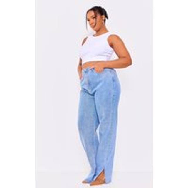 Plus Light Wash Split Hem Jeans, Light Blue Wash - 22