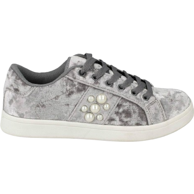 (UK 6, Grey) Ladies Spot On Velvet Pearl Trim Pumps