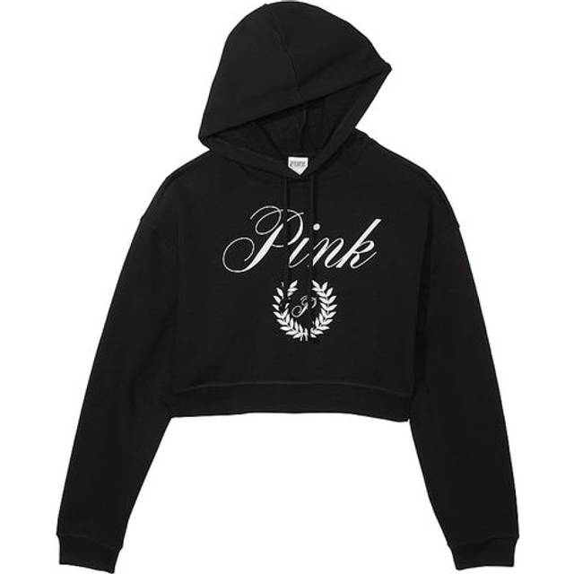 Victorias Secret PINK Pure Black Fleece Cropped Hoodie - pure black fleece - X-LARGE