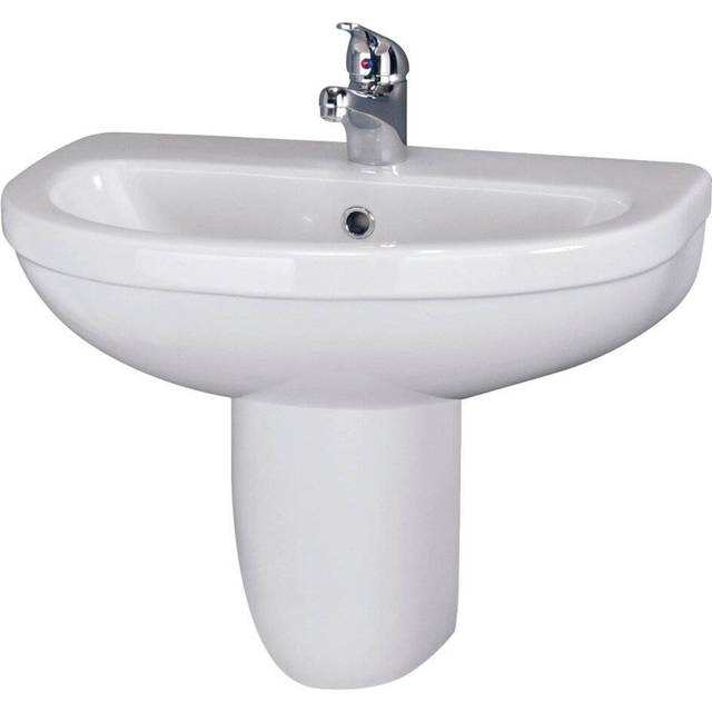 Nuie Ivo 550mm Basin 1TH & Semi Pedestal - White, White
