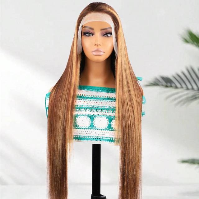 9AM Hair P4/27 Straight 13x4 Transparent Lace Front Wig Human Hair Honey Blonde Highlight 180% Density 30-32 Inch Top Quality For Women