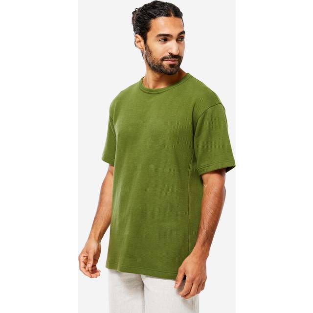 Men's Textured Cotton Yoga T-shirt - Green - Fern Green