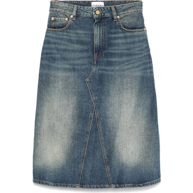 GANNI - Heavy midi skirt - women - Organic Cotton - 40 - Blue