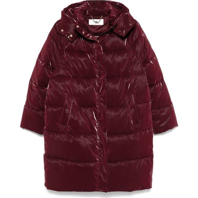 Elisabetta Franchi - satin hooded puffer coat - women - Polyester/Polyester/Polyurethane - 42 - Red