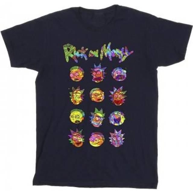 (S, Navy Blue) Rick And Morty Mens Tie Dye Faces T-Shirt