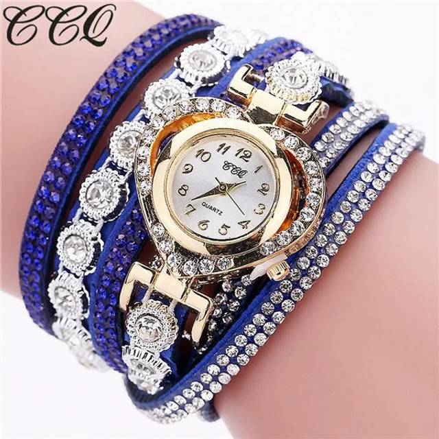 (B) Watch Women Vintage Rhinestone Crystal Dial Analog Quartz Wristwatches