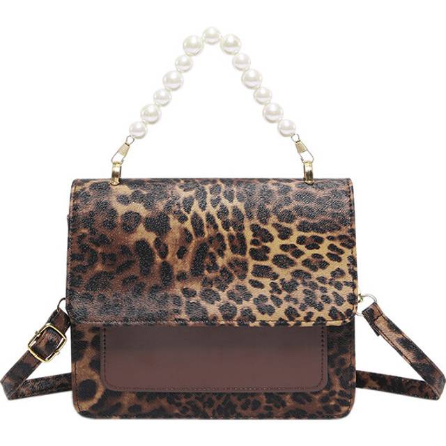 (Leopard Print) Pearl Stylish Pu Handbag For Women 2024 Chic Shoulder Bag In Black White Blue Brown
