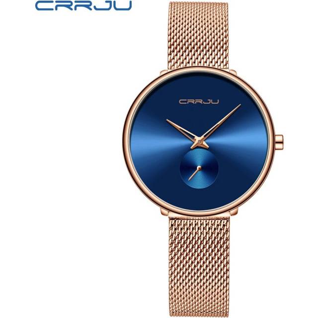 (rose gold blue) CRRJU Stylish Women Watches Ladies Creative Steel Women's Ultra Thin Watches - Gold