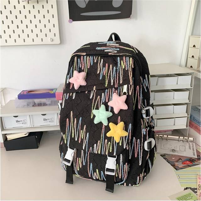 (Black) Stylish Nylon Black Backpack For Middle School High School College Students With Comfortable Shoulder Straps