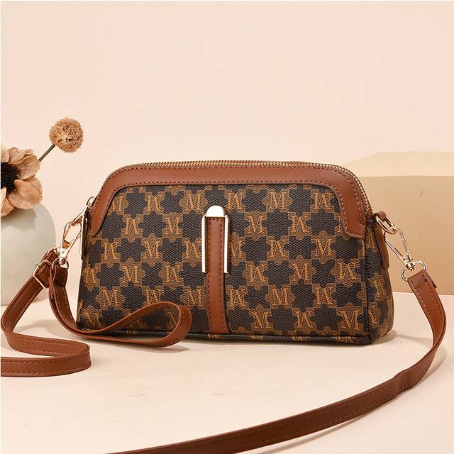(Coffee Check) Pu Chic Fabric Small Shoulder Bag With Multiple Compartments For Everyday Style