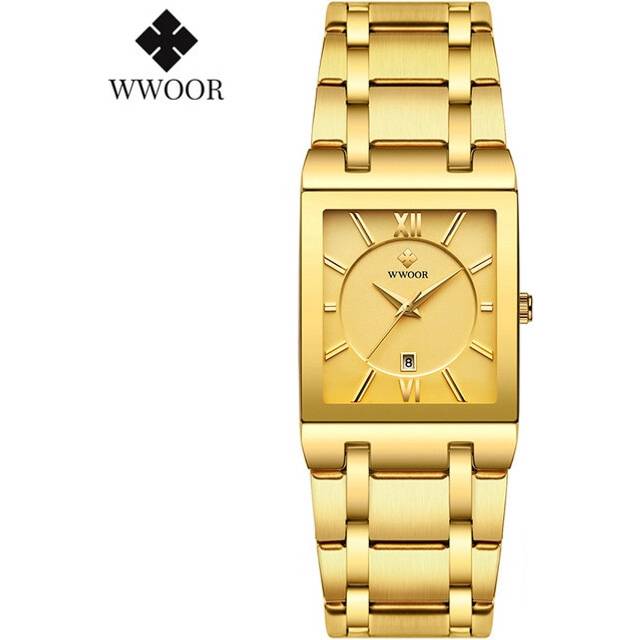(gold gold) Luxury Gold Women's Watches New WWOOR Top Brand Fashion Square Ladies