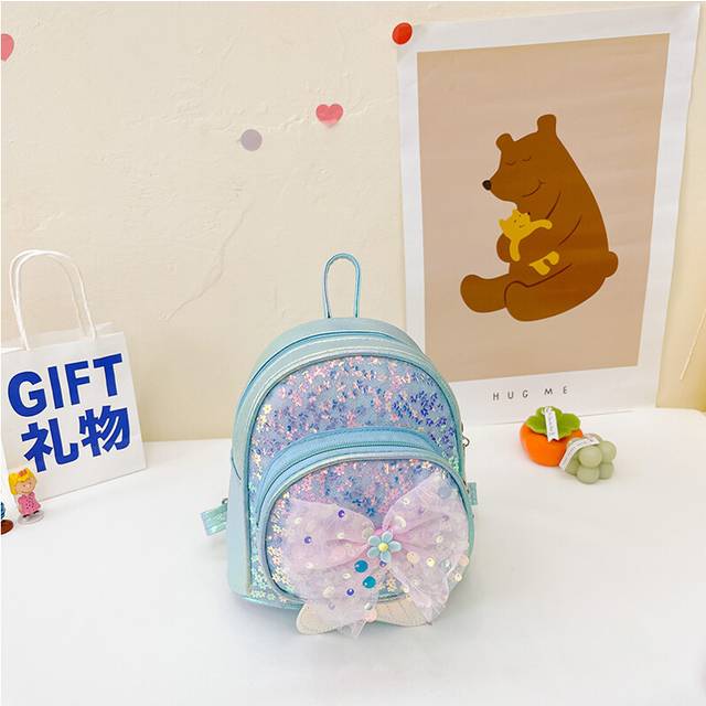 (Blue Bow) Chic Mini Girls Backpack With Bow Design And Soft Pu Leather For Stylish Kids On The Go