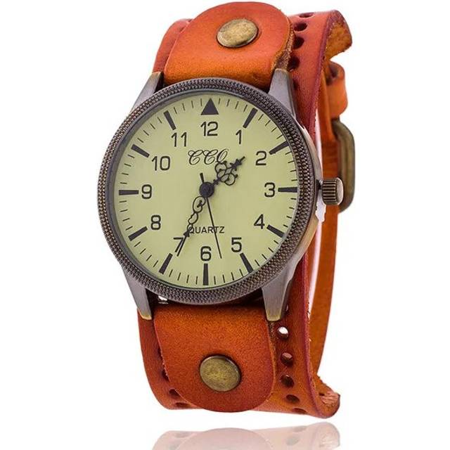 (Orange) Vintage Cow Leather Watch High Quality Antique Women Wrist Watch Luxury
