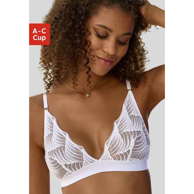 LASCANA Non-Wired Graphic Lace Triangle Bralette - White