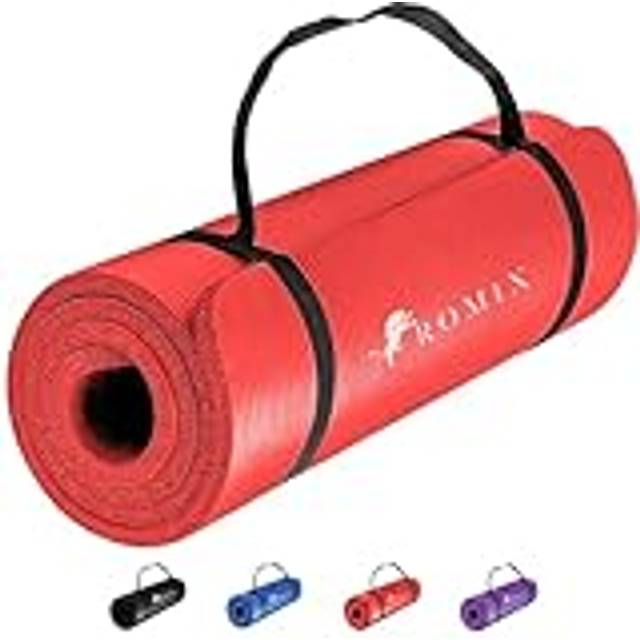 ROMIX Yogamatta, 10MM Tjock Miljövänlig Skum Fitnessmatta med Bära Väska och Rem, Halkfri Vadderad Yta Träningsmatta för Män Kvinnor Hem Gym Pilates Träning Meditation Stretching - 180 x 60 x 1 CM