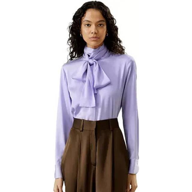 Lilysilk Silk Turtleneck Ribbon Blouse Cuff Shell Button Perfect For Work Or Casual United Kingdom Lilac Xs - XS