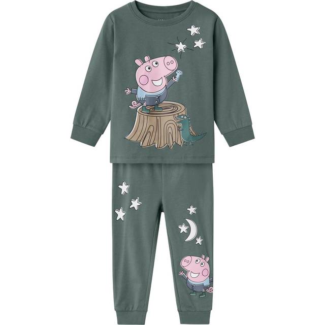 NAME IT Kids' George Pig Long Sleeve Pyjama Set, Dark Forest