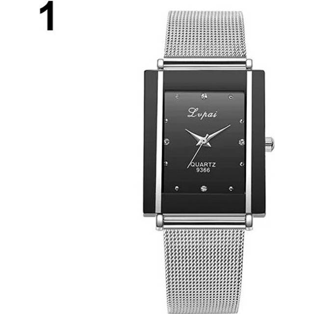 (Black) Women Watch Silver Square Luxury Crystal Alloy WristWatches Lvpai Brand