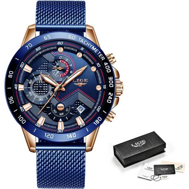 (all blue) LIGE New Rose Gold Women Watch Top Brand Luxury Watch Women Quartz Sport