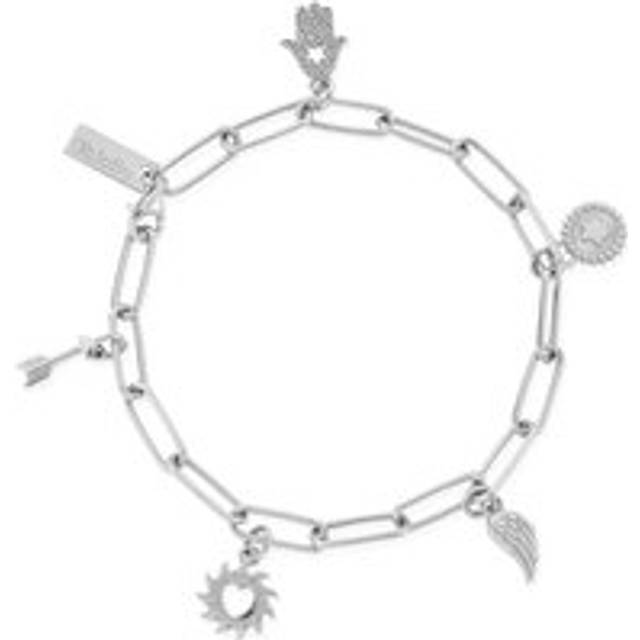 Chlobo Sterling Silver Soul Compass Multi Charm Link Chain Bracelet