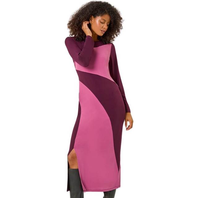 Dusk Womens Colour Block Stripe Stretch Midi Dress - Pink - Size 16 UK