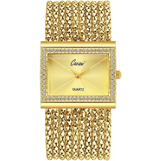 (Gold) High Quality Fashion Ladies Watch Quartz Square Watch With Rhinestone