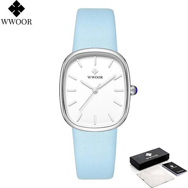 (Silver blue box) WWOOR New Reloj Fashion Women's Watch Luxury Brand Elegant Dress Quartz