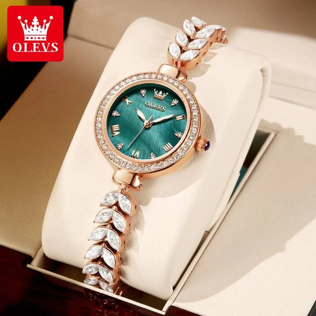 (Rose Green) OLEVS 9971 New Luxury Mermaid Watch For Women Waterproof Luminous Ladies