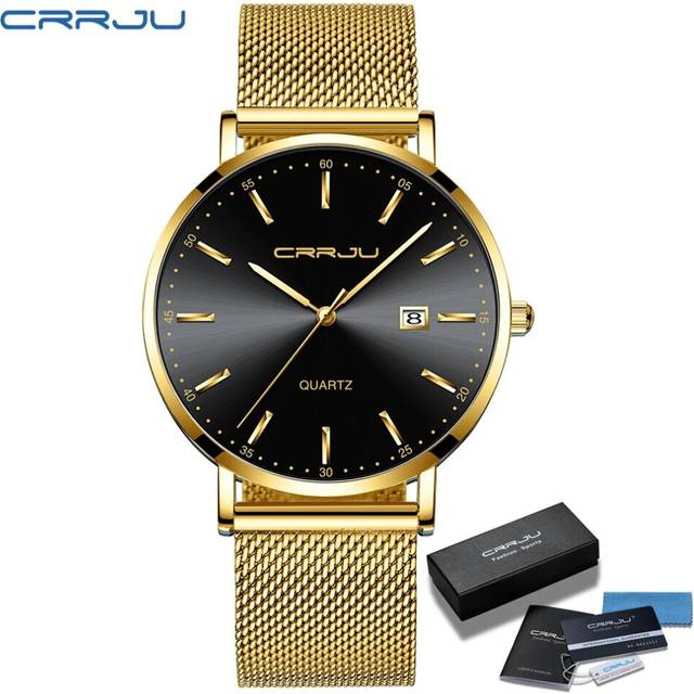 (gold black BOX) CRRJU Luxury Fashion Woman Watch Women Casual Waterproof Quartz Ladies - Gold
