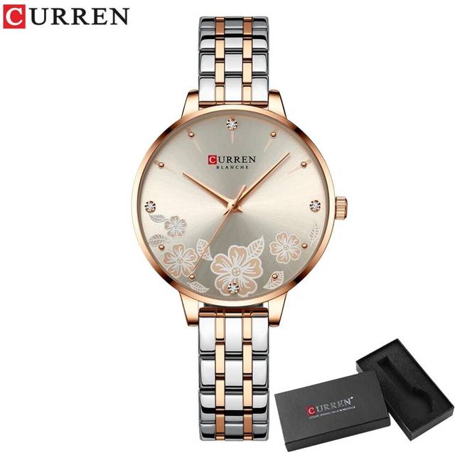 (Silver Rosegold Box) CURREN Light Luxury Rhinestone Women Watches High Quality Waterproof Luminous