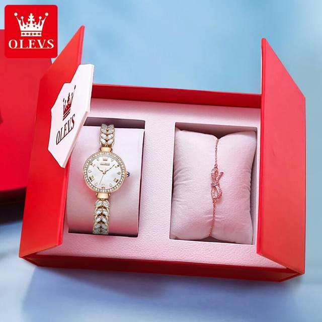 (Rose White Set) OLEVS 9971 New Luxury Mermaid Watch For Women Waterproof Luminous Ladies