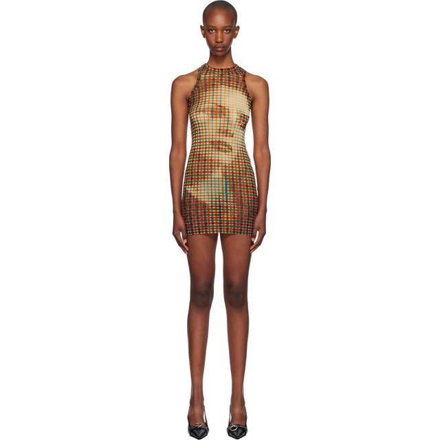 Jean Paul Gaultier Yellow & Green Tartan Face Minidress - 95105030-Sepia/Yello - XXS