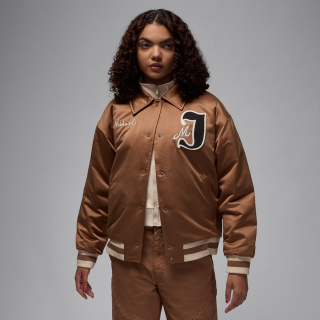 Bomber Jordan Women&#39;s Varsity Jacket Archaeo Brown/ Legend Light Brown S (S)