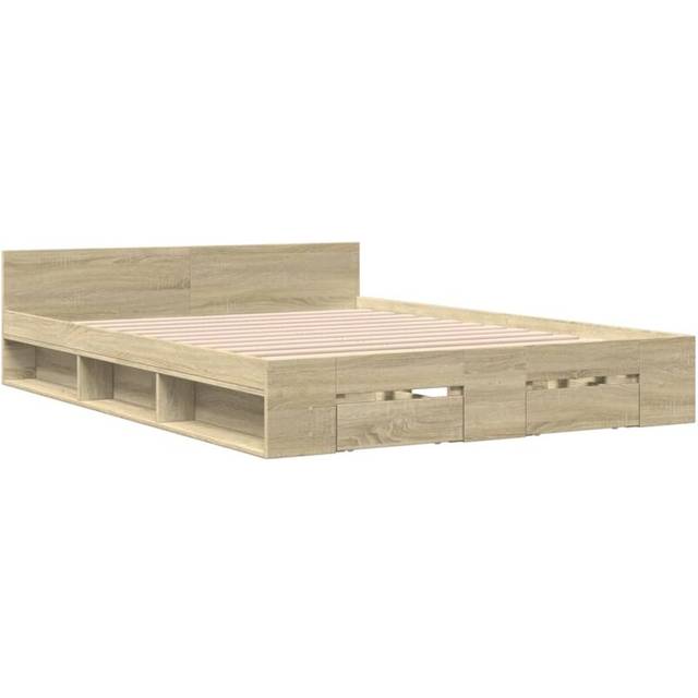 vidaXL Bed Frame with Drawers without Mattress Sonoma Oak 135x190 cm Double - Brown